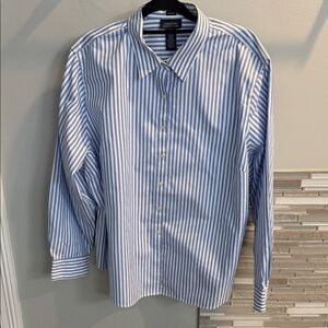 Nordstrom Women’s White and Blue Striped Dress Shirt